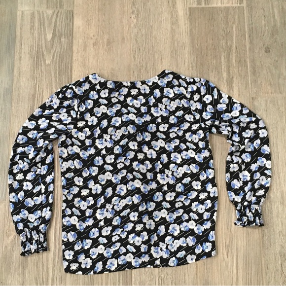 J Crew Women's Floral Print Long Sleeve V Neck Blouse Blue White Size XS - Picture 3 of 8